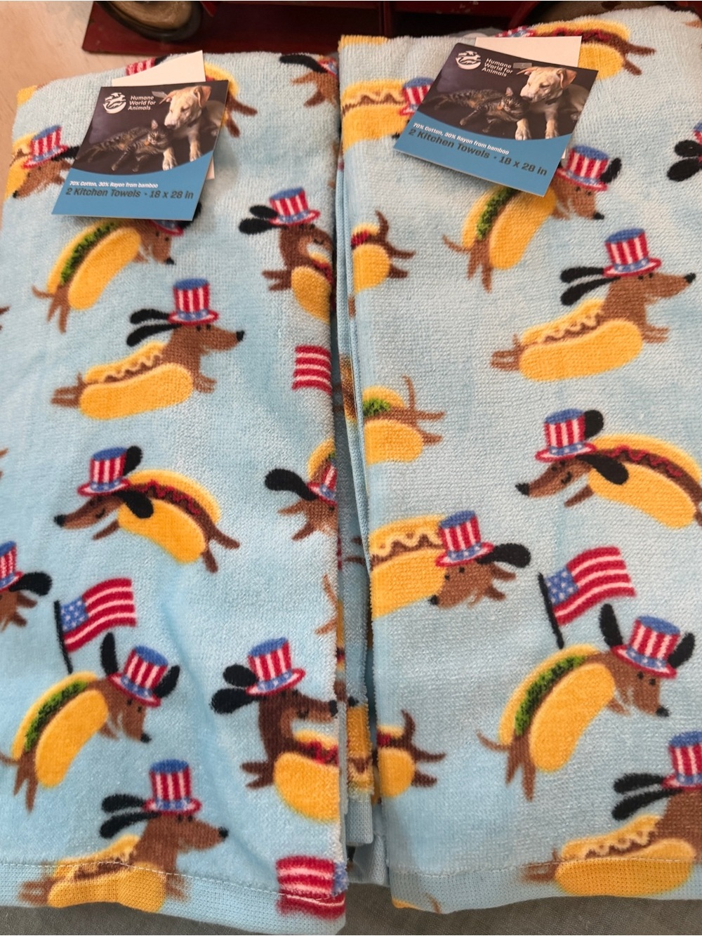 Dachshund patriotic kitchen towels Hotdog Wiener 2/set July 4 ready🇺🇸